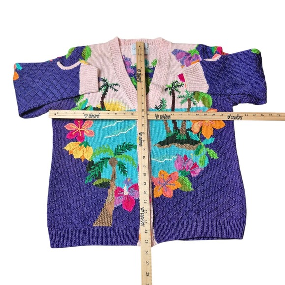 VTG Collectibles by Terri Women's L Tropical Cardigan Sweater Floral Palm Beach - Picture 5 of 7